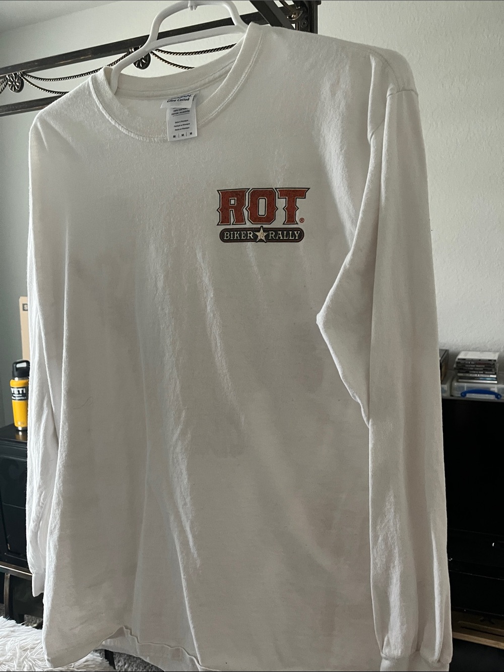 Gildan White Long Sleeve T-Shirt with Red "ROT Biker Rally" Logo